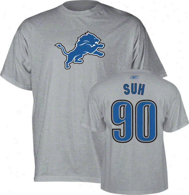 Ndamukong Suh Grey Detroit Lions Reebok Name & Number T-shirt