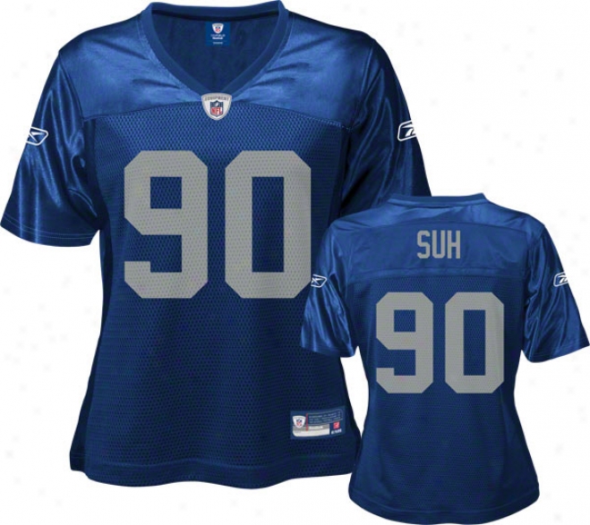 Ndamukong Suh Women's Jersey: Reebok Throwback Blue #90 Detroit Lions Women's Jersey