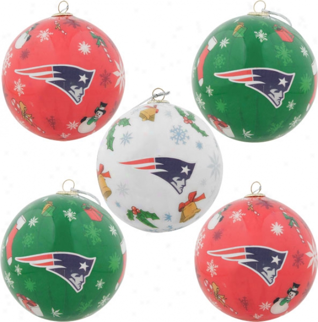 New England Patriots 5-pack Decoupage Ball Ornament