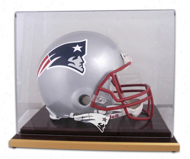 New England Patriots Logo Helmet Display Covering Details: Wood Base, Mirrored Back