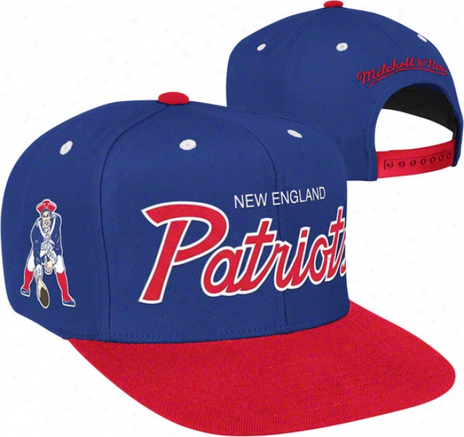 New England Patriots Mitchell & Ness Throwback Script 2 Tone Adjustable Snapack Hat