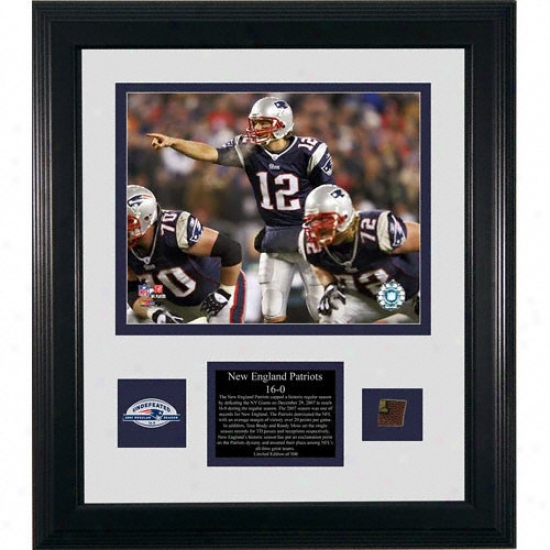 New England Patriots Perfect Season Framed 8x10 Photograph With Game Used oFotball Piece, Team Medallion And Descriptive Plate