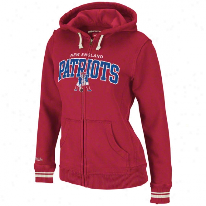 New England Patriots Women's Mitchell & Ness Red Arch Full-zip Hooded Fleece