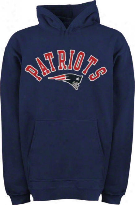 New England Patriots Youuth Navy Arched Team Name W/logo Hooded Sweatshirt