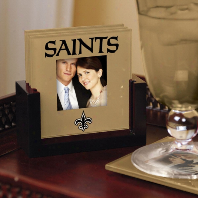 New Orleans Saints Art Glass Photo Coaster Set