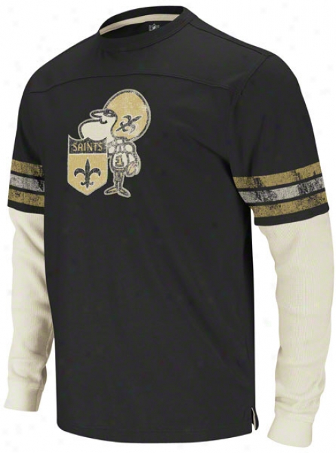 New Orleans Saints Black Vintage Thermal Long Sleeve Shirt