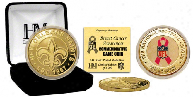 New Orleans Saints Breast Cancer Awareness 24kt Gold Game Coin