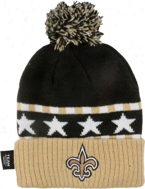 New Orleans Saints Kid's 4-7 Cuffed Knit Pom Hat