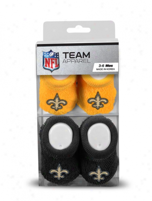 New Orleans Saints Newborn 3-6 Months Black And Gold Nfl Booties 2 Pack