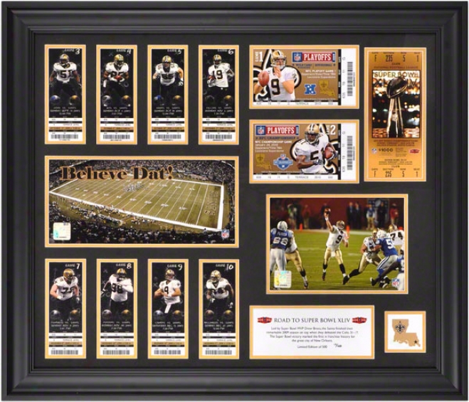 New Orleans Saints Road To Sb Xliv Framed Ticket Collage - Limited Edition Of 500