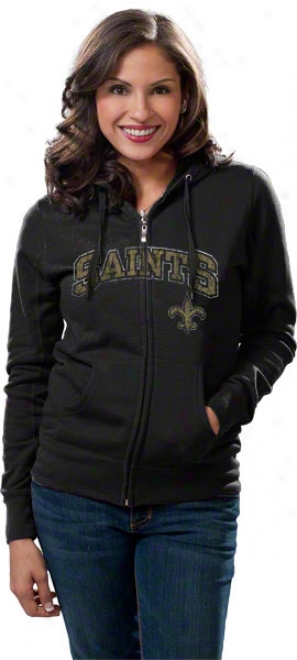 New Orleans Saints Women's Black Football First-rate Ii Full-zip Hooded Sweatshirt