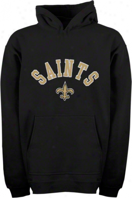 New Orlezns Saints Youth Black Arched Team Name W/logo Hooded Sweatshirt