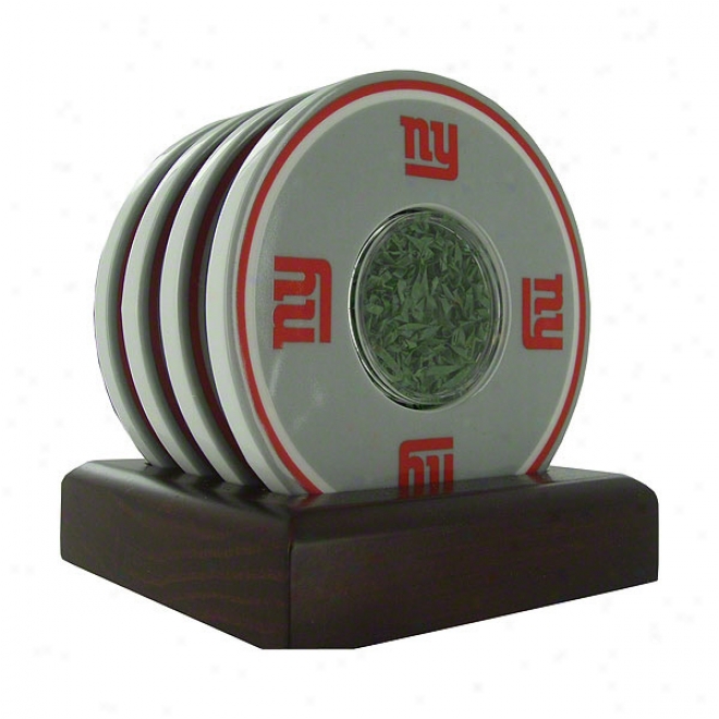 New York Giants 4 Pack Coaster Set With Game Used Turf