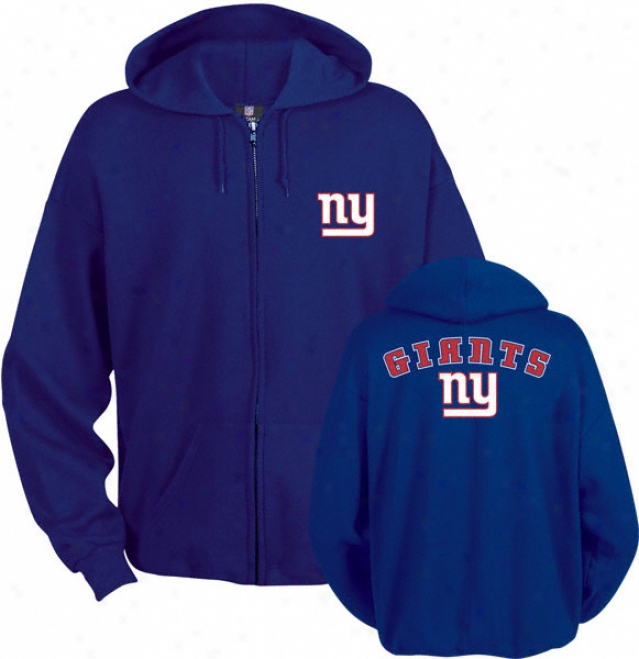 New York Giants Blue Touchback Ii Full Zip Hooded Sweatshirt