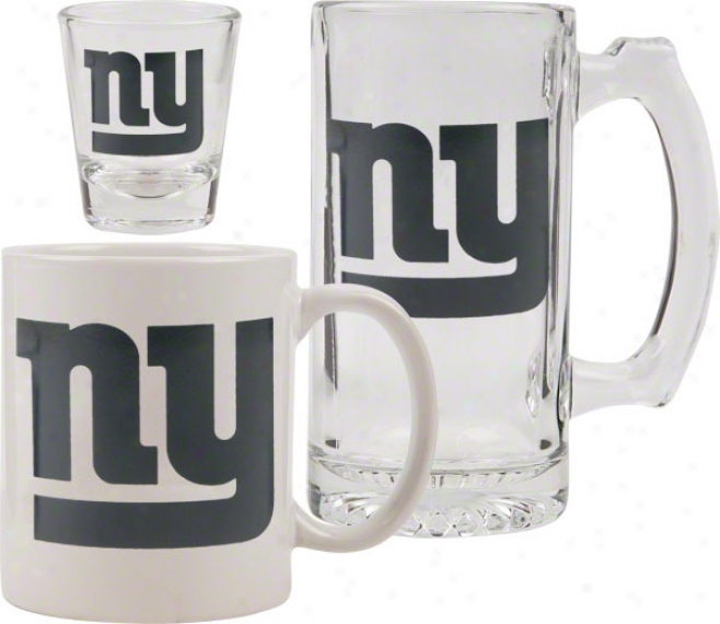 New York Giants Glasswar Set: Logo Tankard, Coffee Mug, Shot Glass