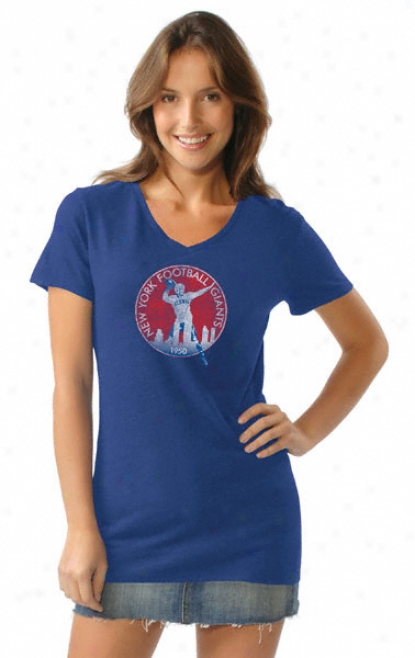 New York Giants Women's T-shirt: Alyssa Milano Nfl Legacy Tri Blend V Neck T-shirt