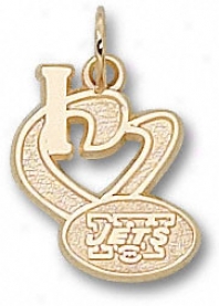 New York Jets 10k Gold ''i Heart'' Logo 1/2'' Pendant