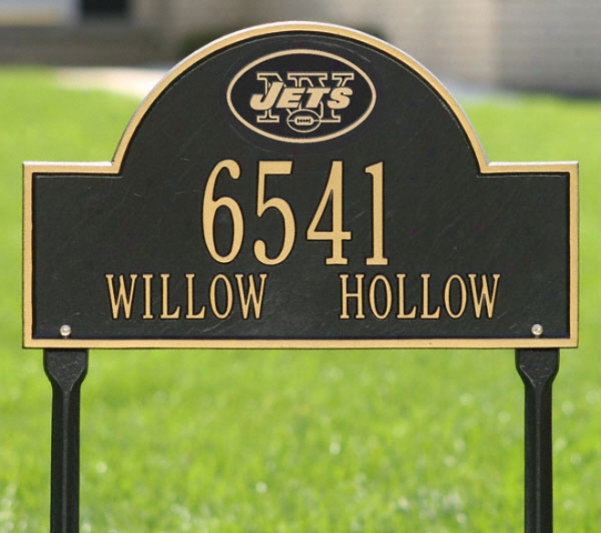 New York Jets Black And Gold Personalized Address Oval Lawn Plaque