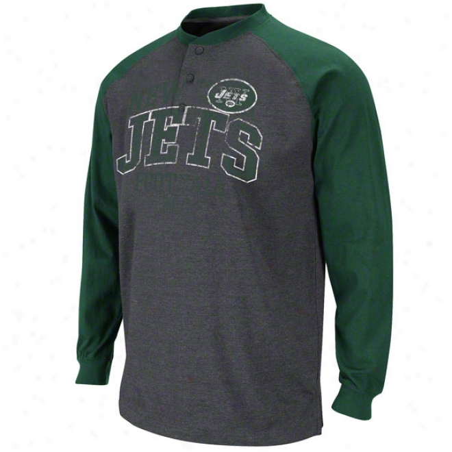 New York Jets Charcoal Bsd Henley Long Sleeve T-shirt