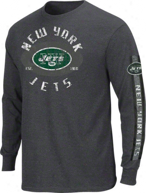 New York Jets Charcoal Gridiron Tough Iii Long Sleeve T-shirt