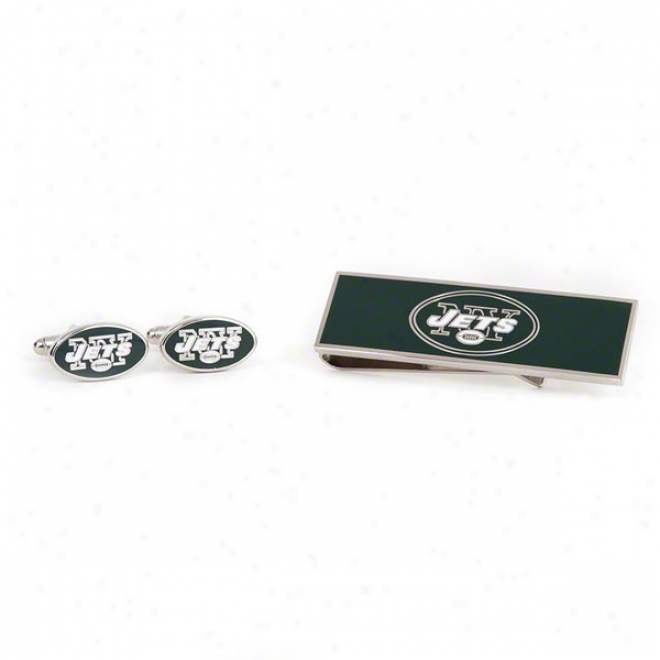 New York Jets Cufflinka And Money Clip Gift Set