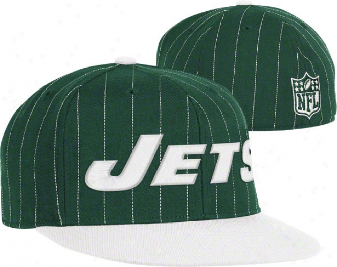 New York Jets Flex Hat: Pinstripe Flat Brim Flex Hat