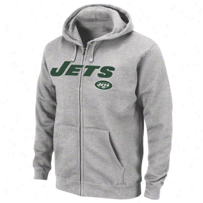 New York Jets Gray Classic Heavyweight Ii Full-zip Fleece Hooded Sweatshirt