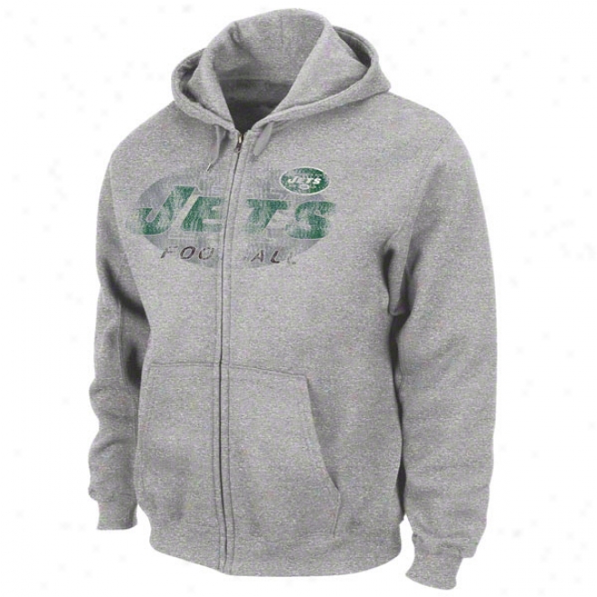 New York Jets Gray Touchback Iv Full-zip Fleece Hooded Sweatshirt