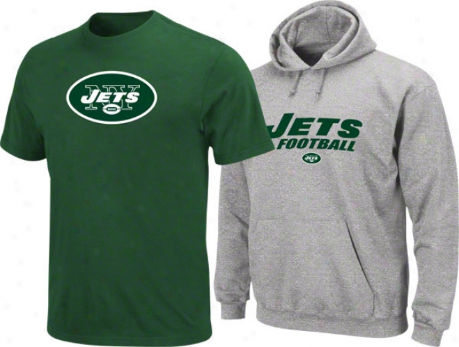 New York Jets Green T-shirt And Steel Hooded Sweatshirt Combo Pack