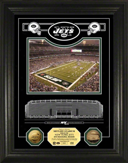 New York Jets Jets Stadium Inaugural Season Ethced Glass 24kt Gold Coin Photo Mint