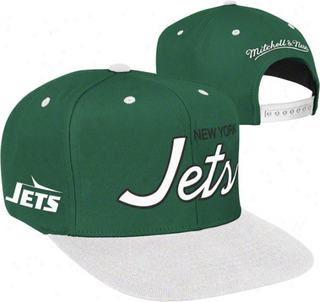 New York Jets Mitchell & Ness Throwback Script 2 Tone Adjustable Snapback Hat