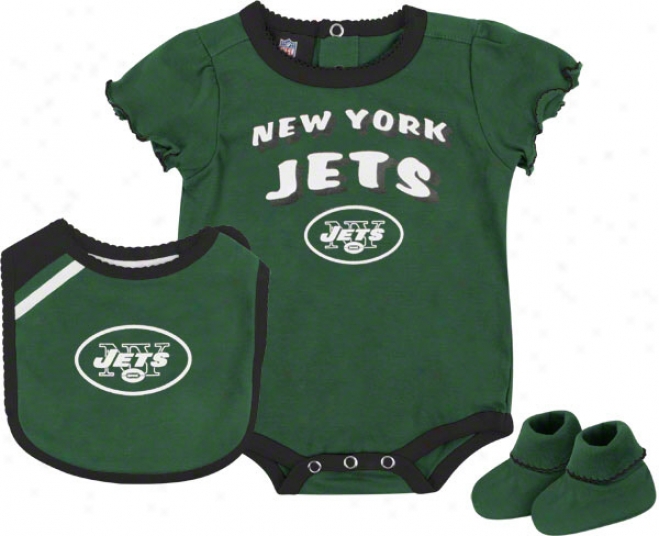 New York Jets Newborn Creeper, Bib, And Bootie Set