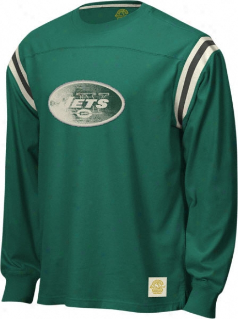 New York Jets Retro Sport Long Sleeve Logo Applique Jersey Crew