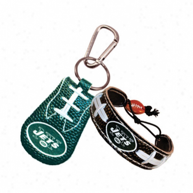 New York Jets Team Color Bracelet & Keychain Set