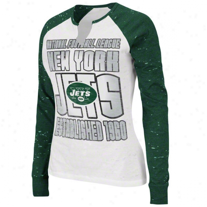 New York Jets Women's Model Player White Long Sleeve Raglan Top