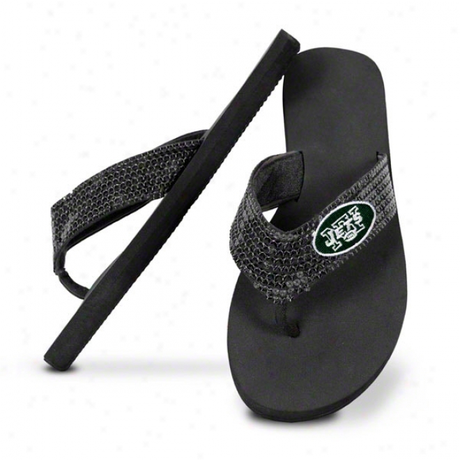 New York Jets Women's Sequin Strap Flip Flops