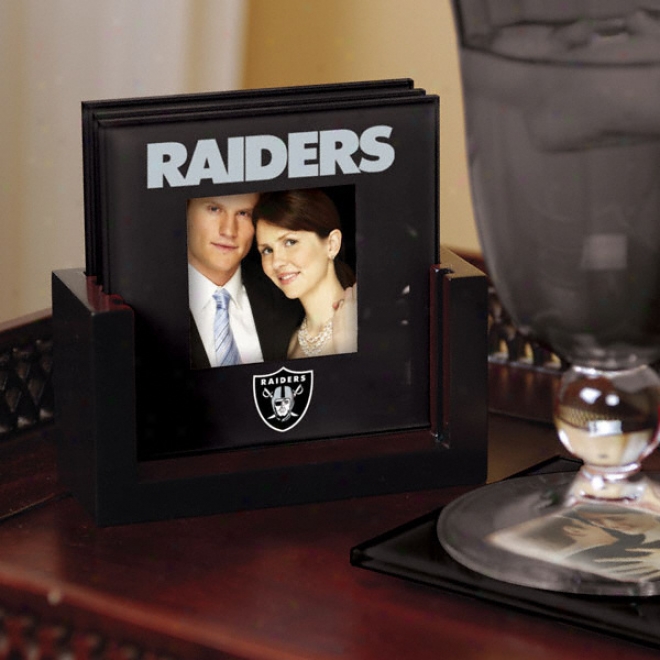 Oakland Raiders Art Glass Photo Coaster Set