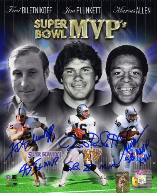 Oakland Raiders Autographed Photograph  Details: Super Boel Mvps, 8x10, 3 Signatures