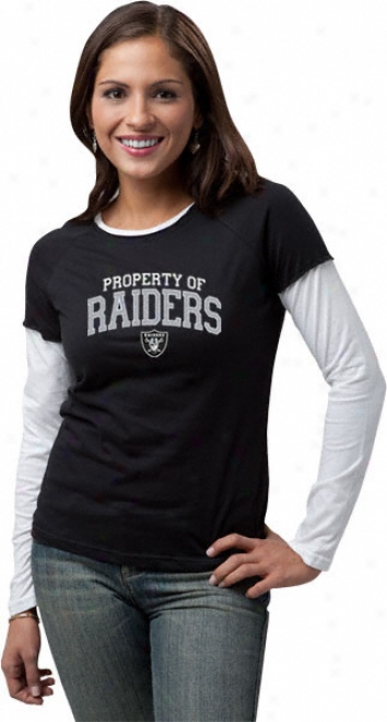 Oakland Raiders -black- Women's Logo Property Also Long Sleeve Layered Tissue Tee