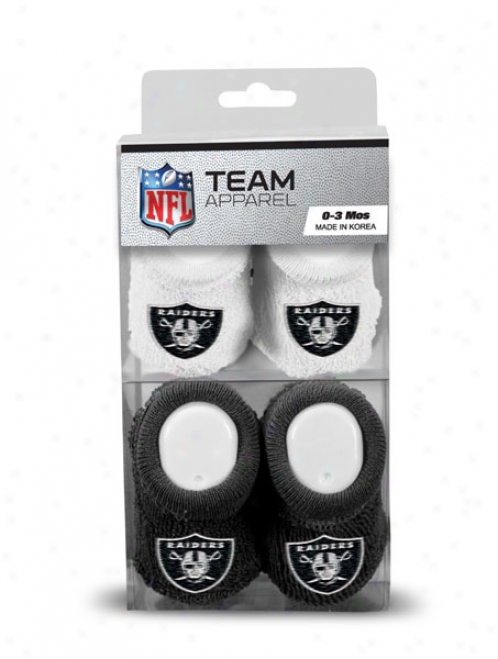 Oakland Raiders Newborn 0-3 Months Black And White Nfl Booties 2 Pack