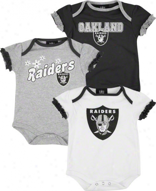Oakland Raiders Newborn 3 Piece Ruffled Sleeve Creeper Set
