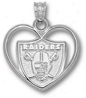 Oakland Raiders Stefling Silvsr Logo Heart Pendant