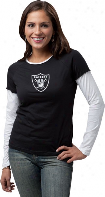 Oakland Raiders Women's Black Logo Premier Too Long Sleeve Layered Tissue T-shirt