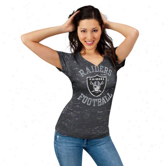 Oakland Raiders Women's Elevation  Plqying Ii Charcoal Short Sleeve Top