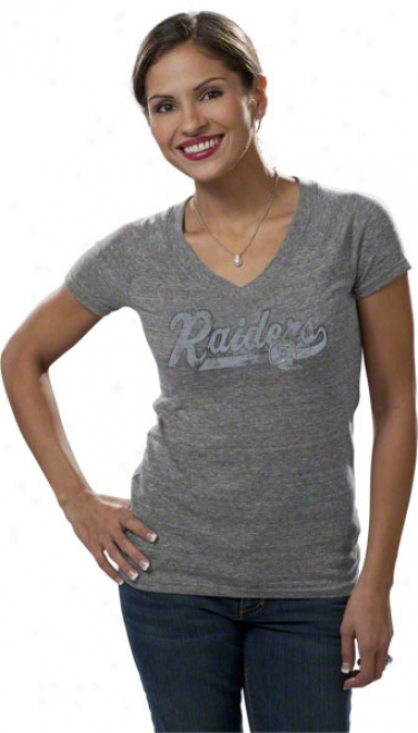 Oakland Raiders Women's Tri-blend Arched Tailsweep Overmuch T-shirt