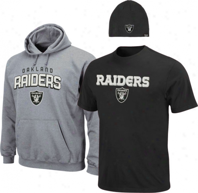 Oaklznd Raiders Youth Beenie, Hoodie, And T-shirt 3-pack Set