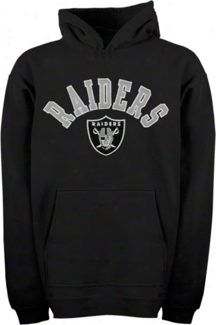 Oakland Raiders Youth Black Arched Team Name W/logo Hooded Sweatshirt