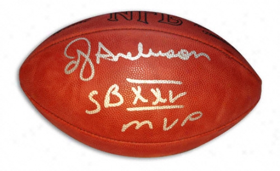 Ottis ''oj'' Anderson Autographed Football With ''eb Xxv Mvp'' Inscription