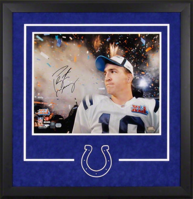 Peyton Manning Framed Autographed Photograph  Details: Indianapolis Colts,super Bowl Xli Fireworks, 16x20