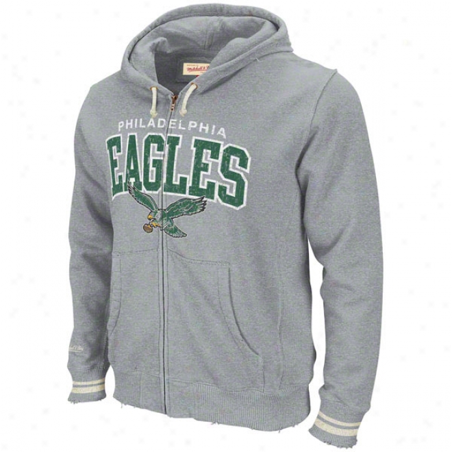 Philadelphia Eagles Mitchell & Ness Heeathered Grey Vault Full-zip Hooded Fleece